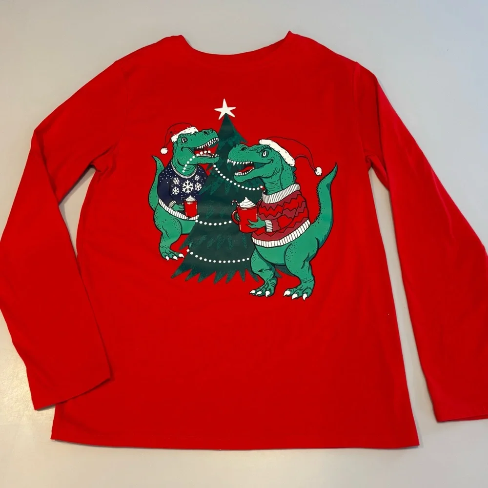 Christmas T-Rex Dinosaur red long sleeve SHIRT- Size 14 ( XL) youth - NWOT - Picture 2 of 5